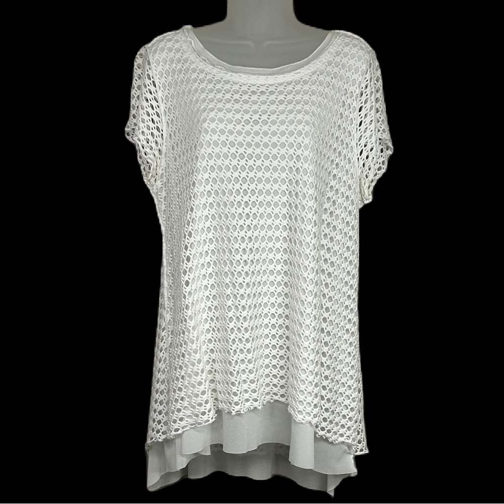 Habitat Sheer Eyelet Layer Tunic‎ Top Sz XL Hankerchief Hem White Clean Girl
